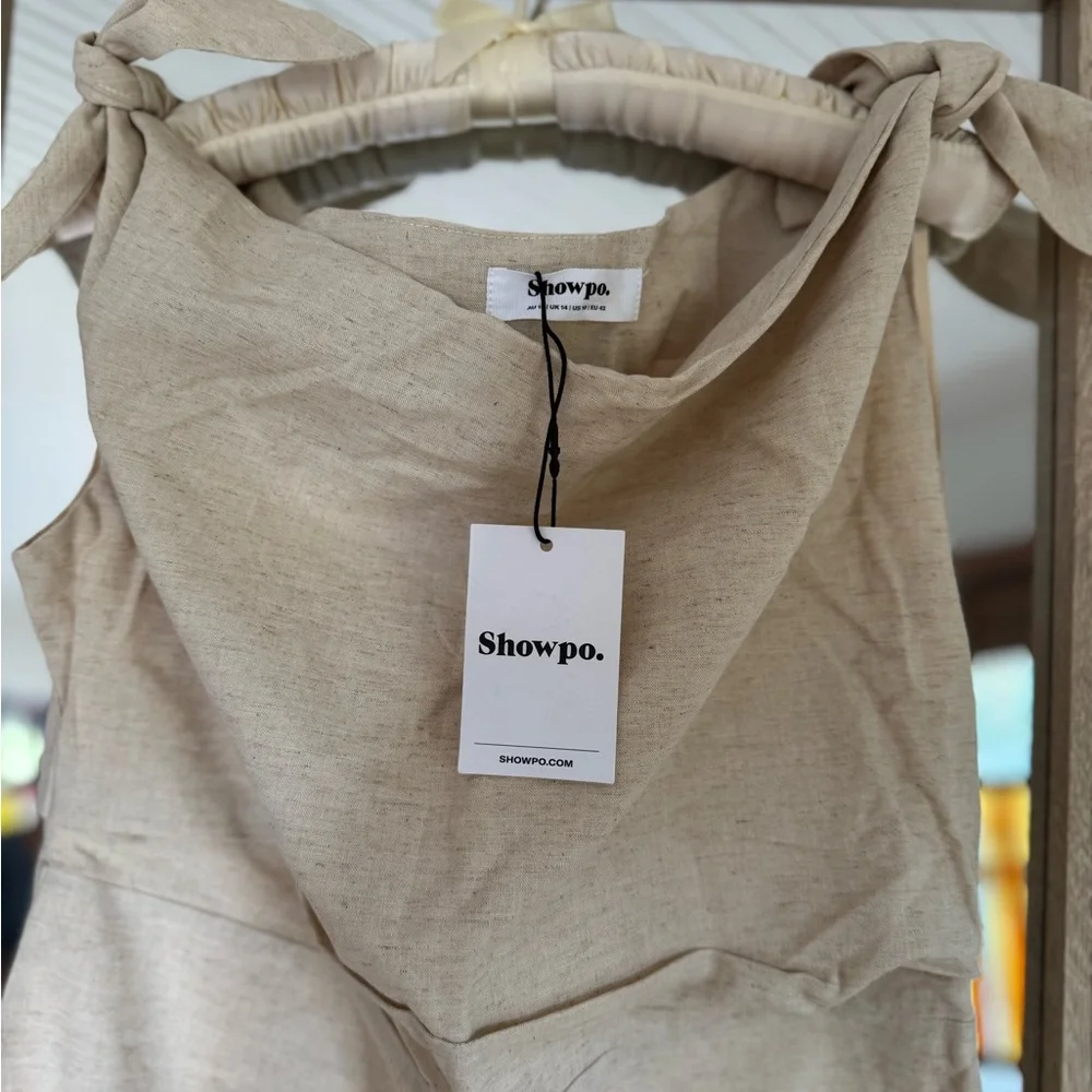 Showpo One-Shoulder Cream Midi Dress - Picture 4 of 10